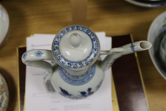 A 19th century Chinese blue and white ewer and cover height 25cm